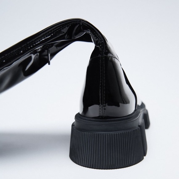 Zara Stretch Black High Shaft Patent Finish Boots - Picture 6 of 11